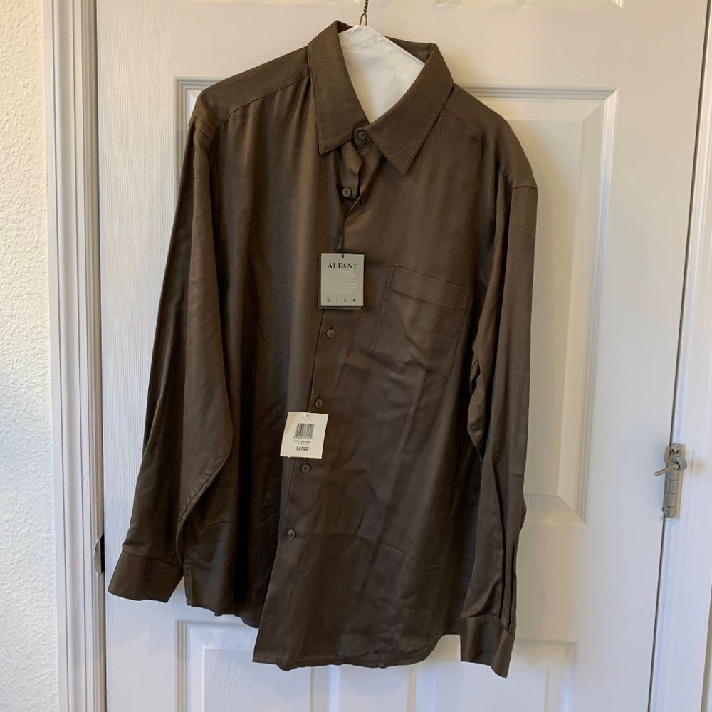 ALFANI 100% SILK MENS DRESS SHIRT - LARGE